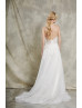 Plunging V Neck Ivory Lace Sparkle Tulle Open Back Wedding Dress